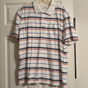 Croft & Barrow White Polo with Orange and Blue Stripes